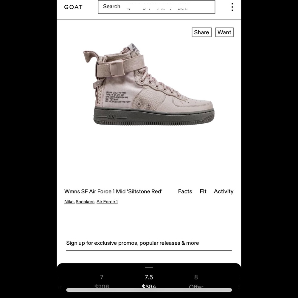 Hard to find! Women’s 7 1/2 Nike air SF AIrforce1 midi Siltstone in blush color